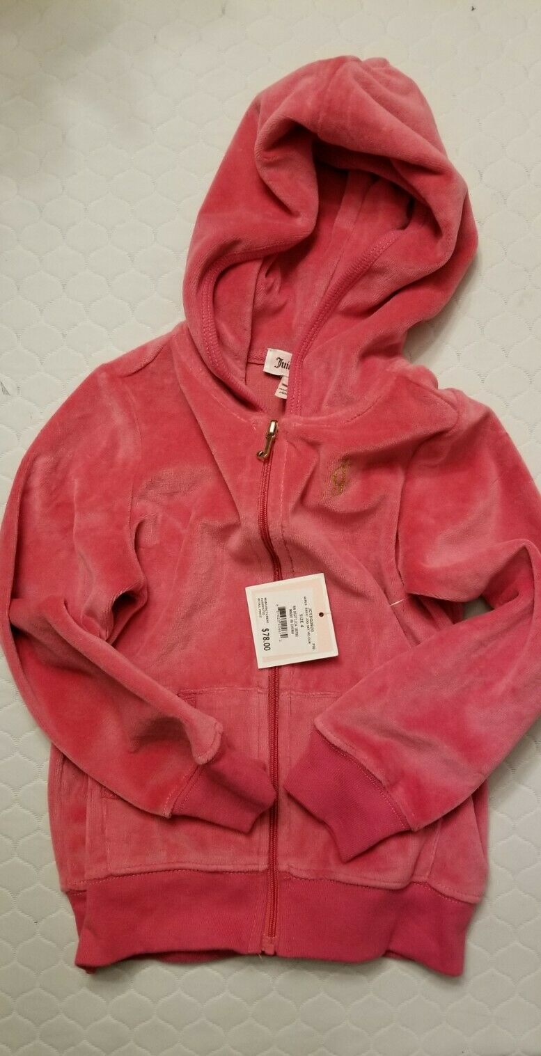 Kids Juicy Couture Velour, Pink, Zippered Hoodie Sweatshirt, Size 6, With Tags