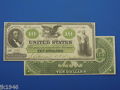 Reproduction $10 1861 Greenback Us Paper Money Currency Copy