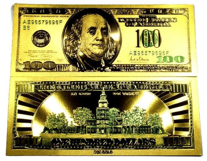 99.9% 24k Gold $100 Bill Us Banknote In Protective Sleeve Free Shipping